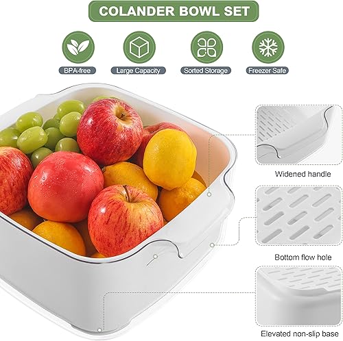 Miniatura 4 de VRESDI Juego de coladores de cocina de 8.2 cuartos de galón, colador de plástico y coladores de alimentos, cuenco de cesta de lavado de frutas y