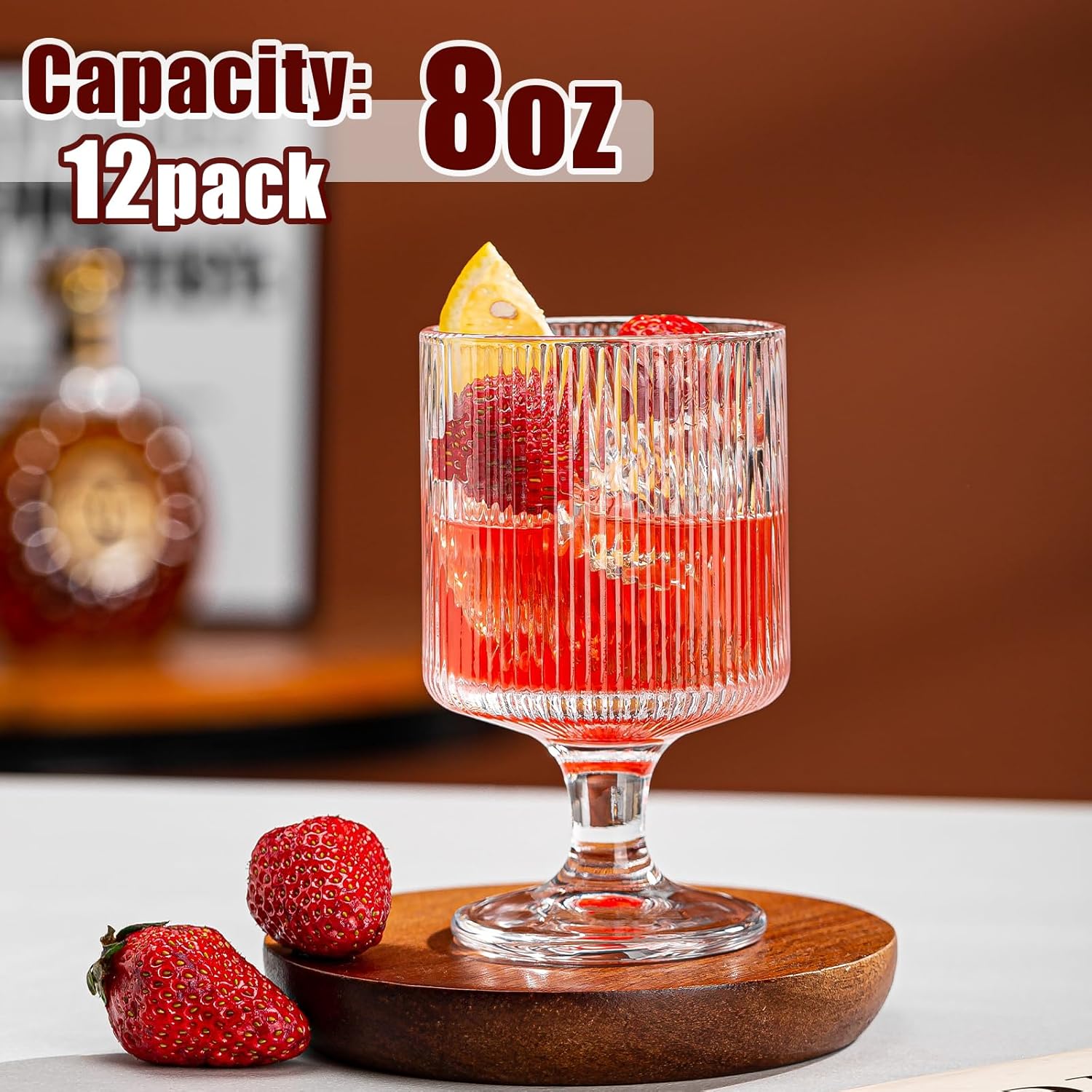 Vintage Wine Glasses Set of 12, 8 oz Origami Style Glass Water Goblets, Unique Embossed Pattern Stemmed Cocktail Glasses, Classic Goblet Party Glasses, Wine Glasses Goblets for Daily Use - Image 2