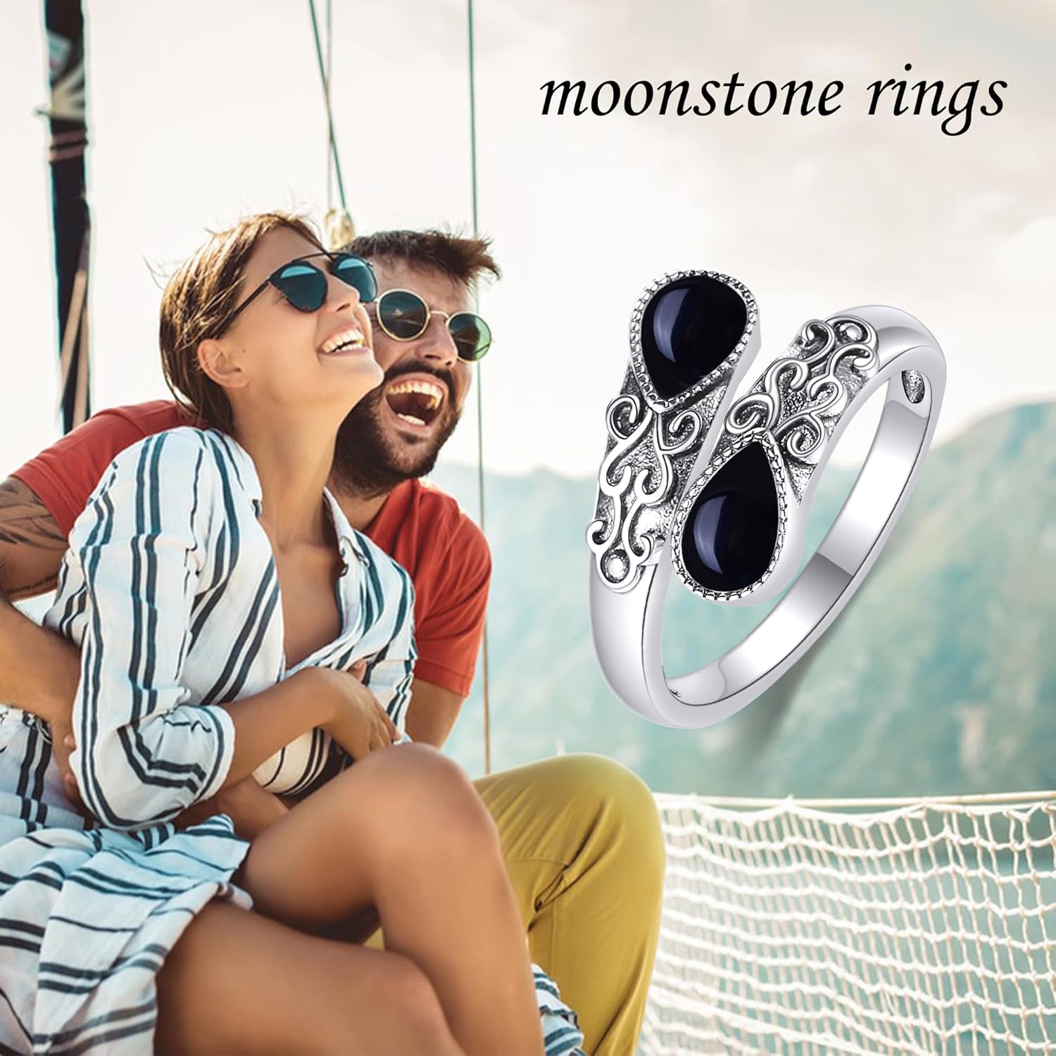 Ring for Women Sterling Silver Adjustable Band Open Rings Jewelry Gifts for Girls