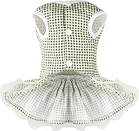 Vista 2 de Vestido para perro a cuadros con lazo, bonito vestido para perro pequeño, gato, cachorro con correa de arnés (verde, M)