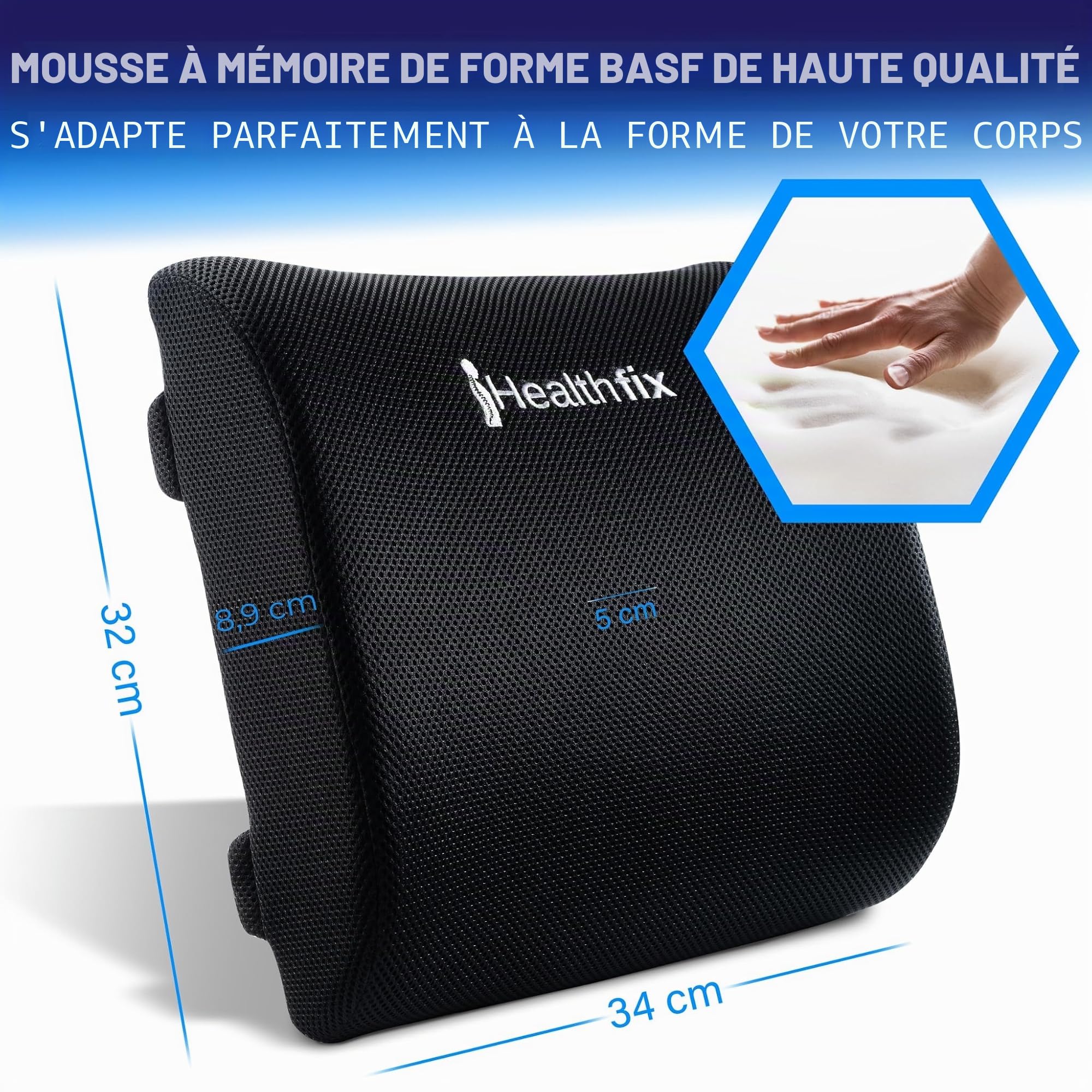 Healthfix® Coussin de soutien lombaire pour voiture | Coussin de dos pour aider à améliorer la posture (doux)