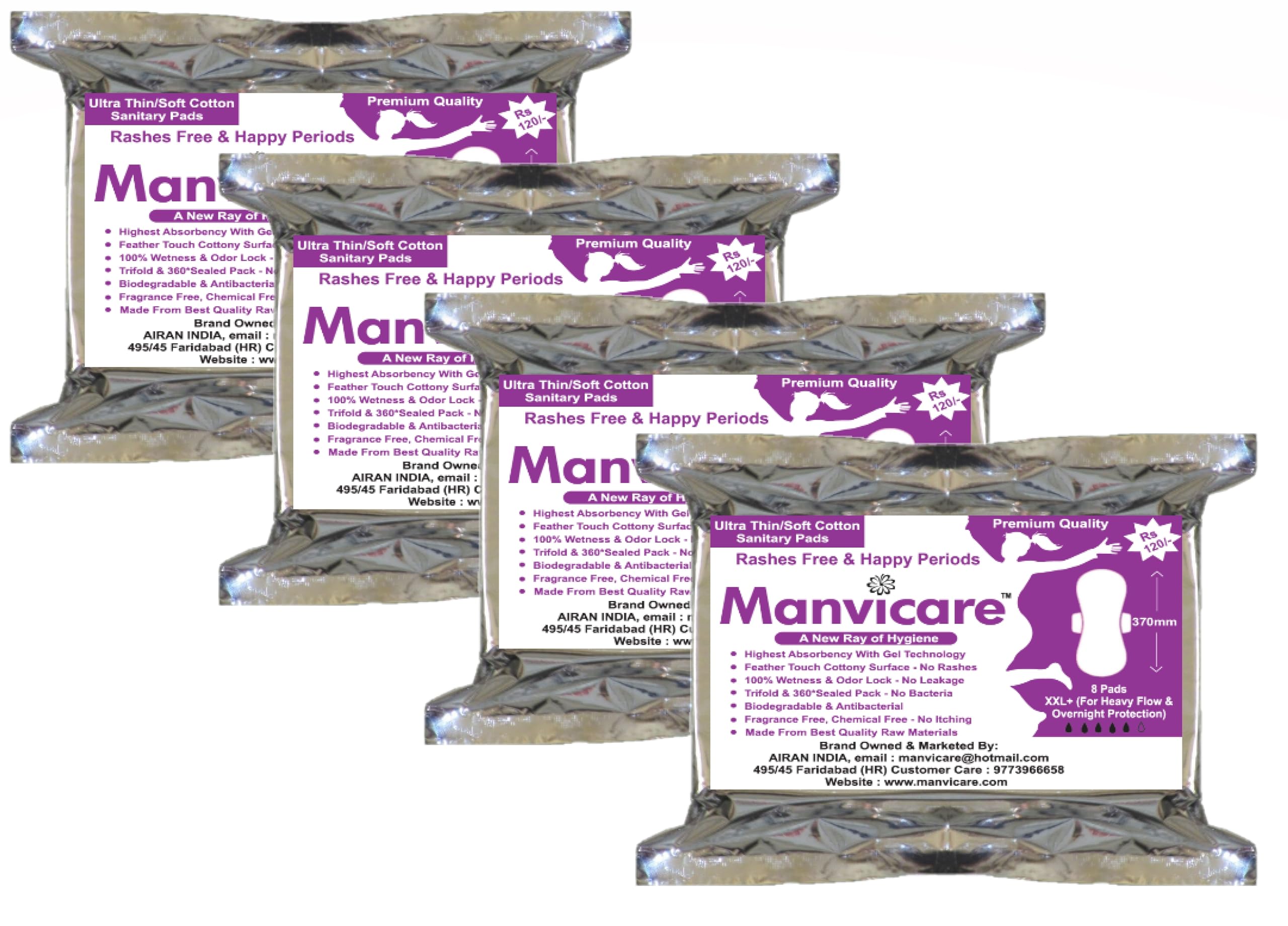 Manvicare Biodegradable Ultra Soft Cotton Sanitary Pads - 32Napkins-XXL+ (370mm) (B0851J1G6W) Amazon Price History, Amazon Price Tracker
