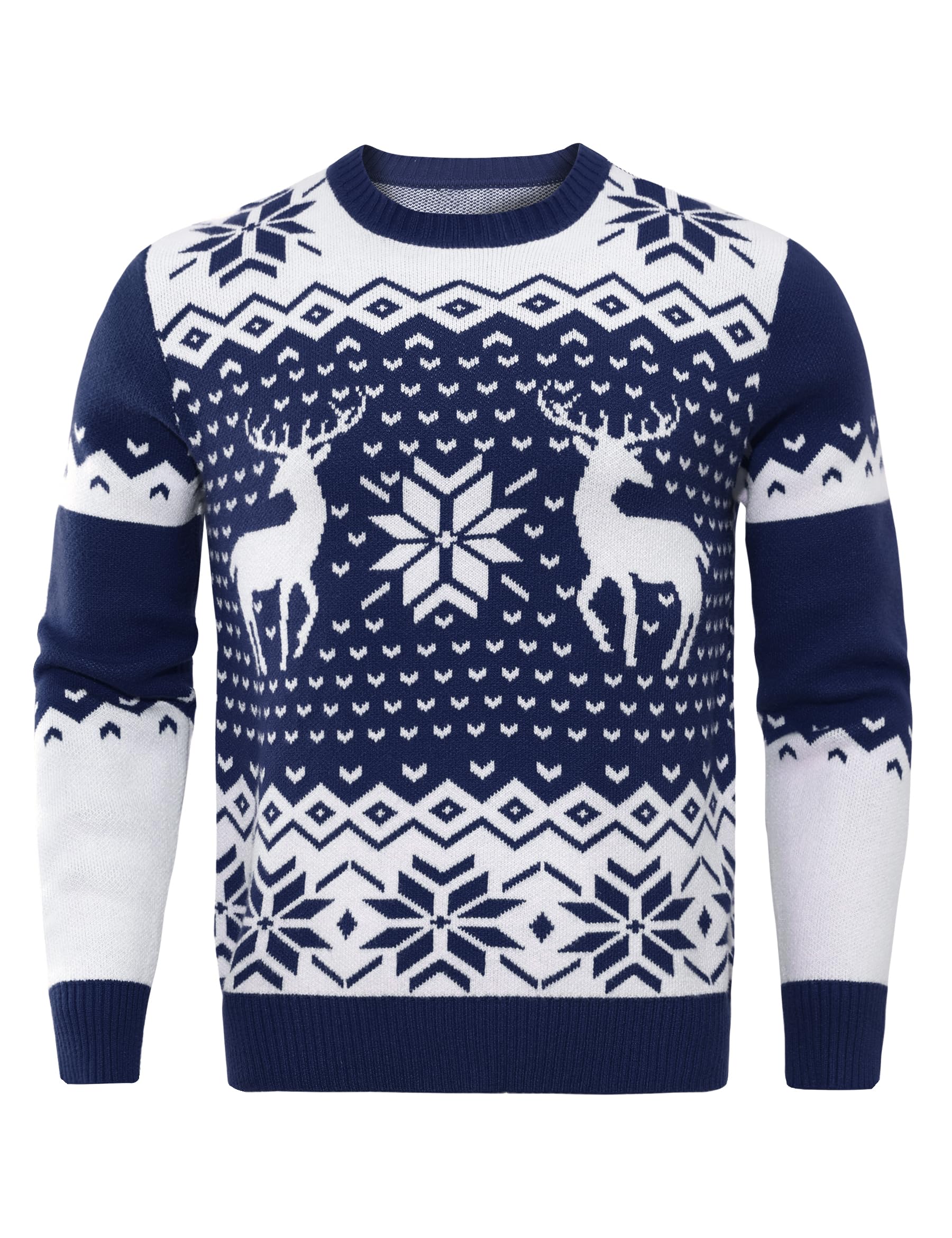 Demegimi Maglioni Natalizi Pullover Natale Maglietta a Manica Lunga Uomo Maglione Natalizio Fiocco Neve Alce Girocollo Uomo a Maniche Lunghe Maglione Festa Natale