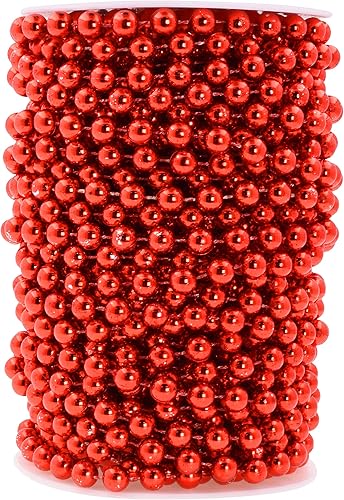 Miniatura 42 de Mandala Crafts Rollo de perlas rojas de imitación de 0.157 in, guirnalda de perlas decorativas de 44 yardas para bodas, árbol de Navidad, arreglos