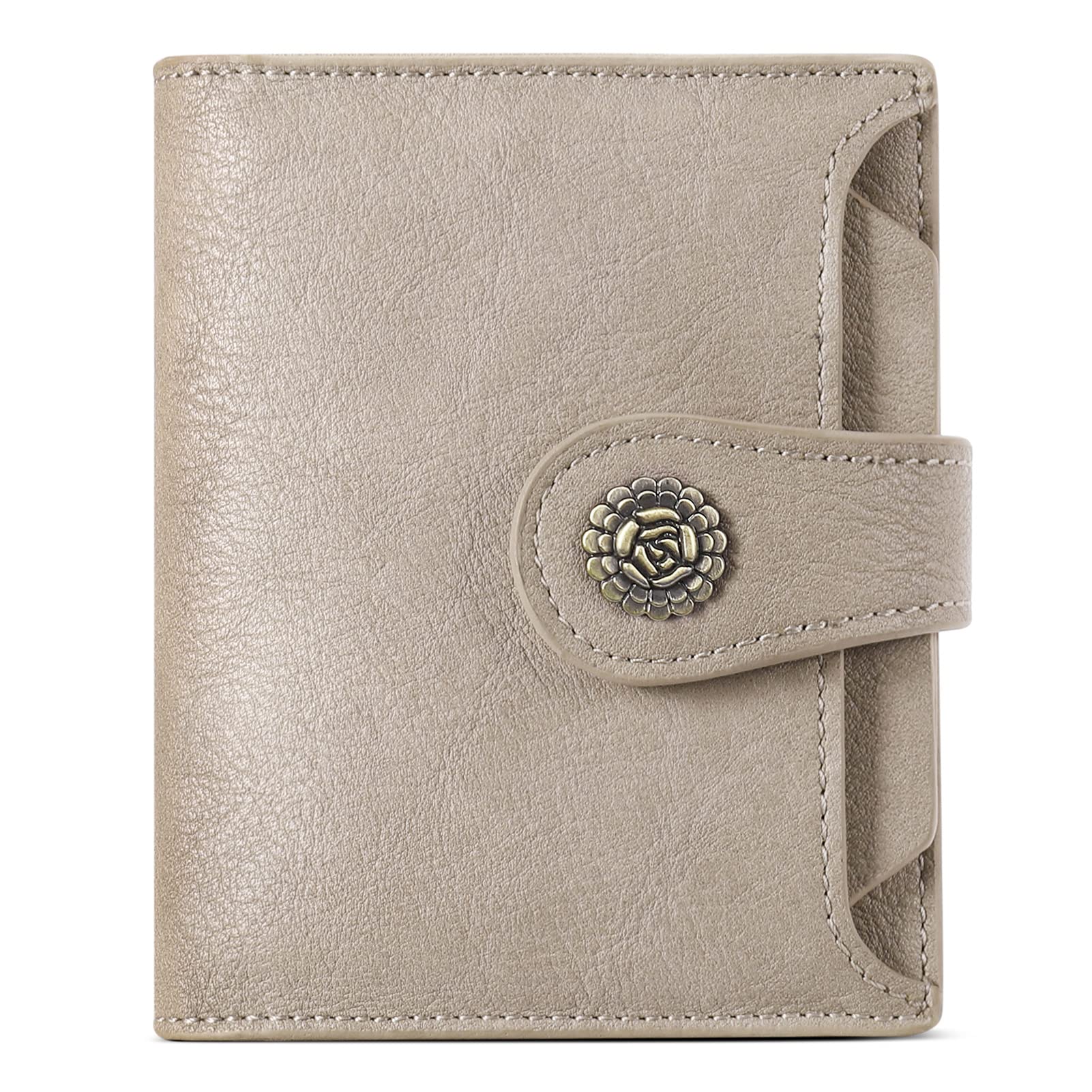 CLUCI Small Wallets for Women RFID Blocking Leather Trifold Compact Credit Card Holder with ID Window Ladies Zipper Coin Purse Grey