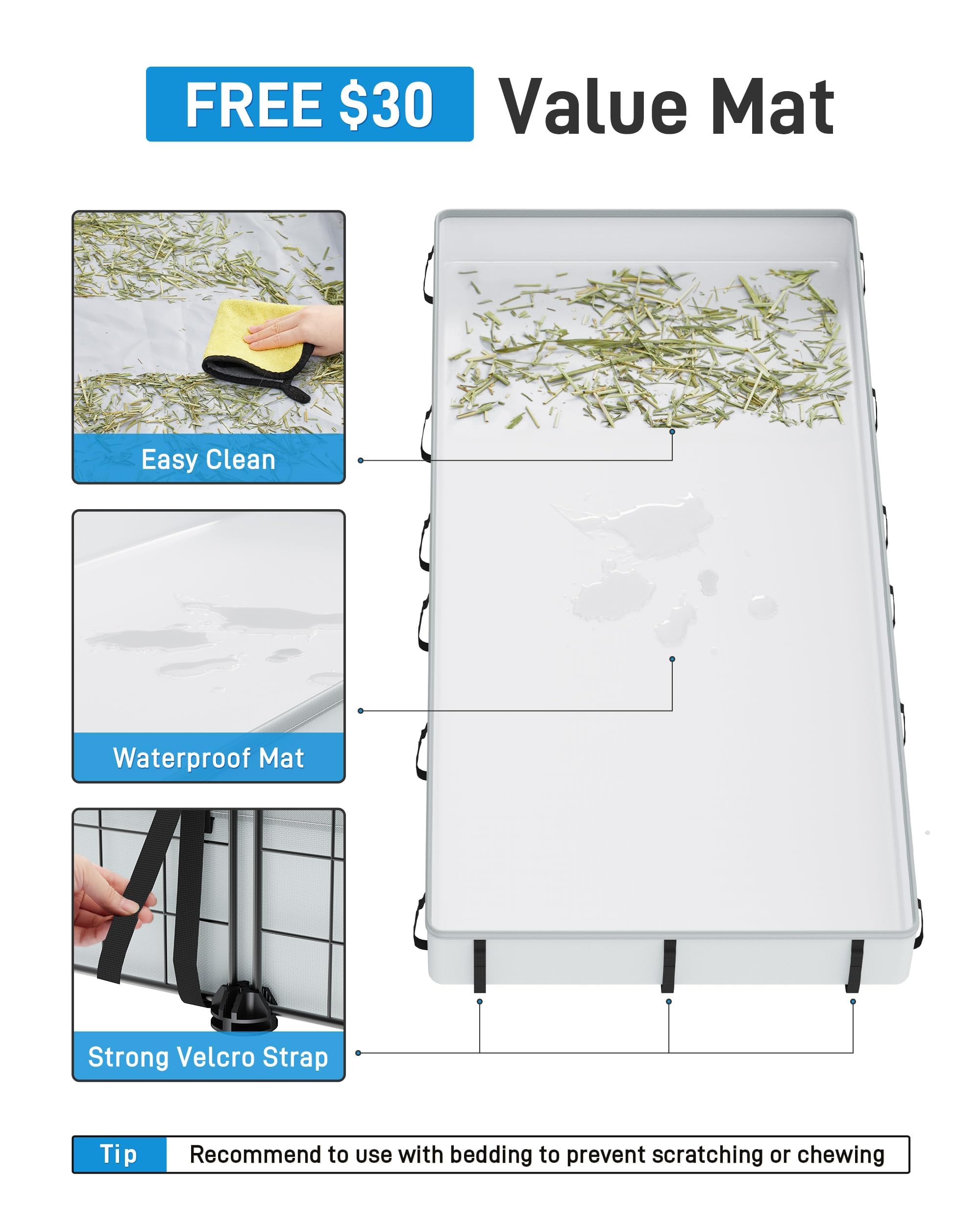 BUCATSTATE Cage pour petits animaux - 140 x 60 x 30 cm - Intérieur et extérieur - Fil métallique avec 2 portes - 20 panneaux - Avec tapis imperméable - Enclos C&C pour hérissons, chiots, chatons