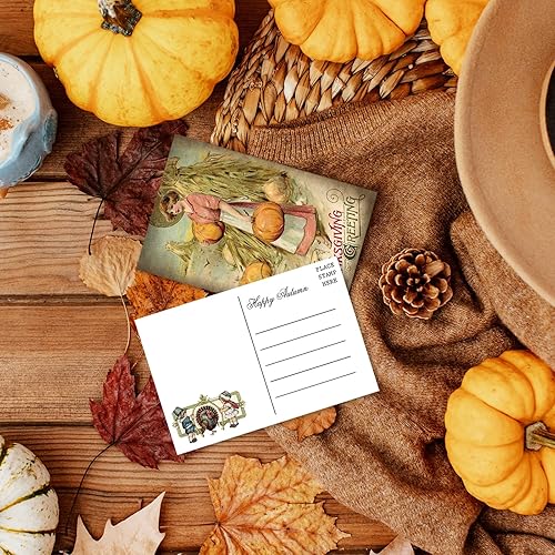 Miniatura 6 de Whaline 40 tarjetas postales vintage de otoño, tarjetas de felicitación de Acción de Gracias, tarjetas de felicitación retro de cosecha de otoño, 10