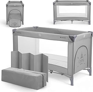 KikkaBoo Reisebett Baby SO GIFTED, Kinderreisebett 120x60 cm, bis 15 kg, Faltbar & Kompakt, Tragbar mit Transporttasche, Zusammenklappbar für Reise & Urlaub, Grau