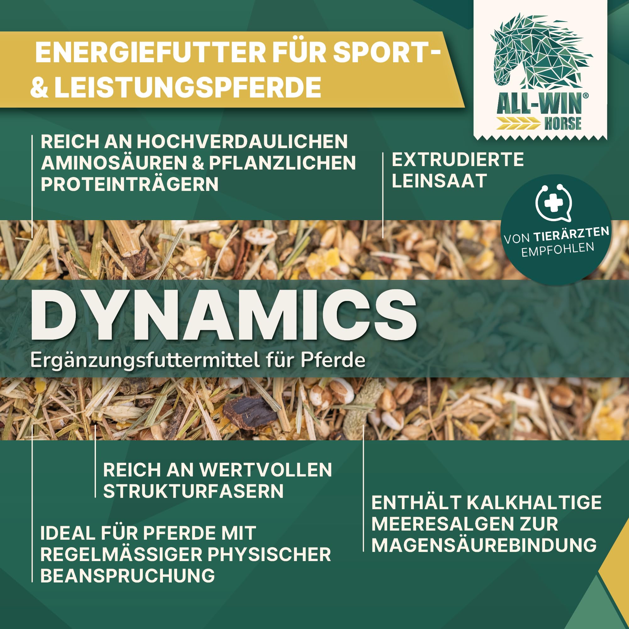 ALL-WIN Horse Dynamics 15 kg | Energiefutter für Sport- & Leistungspferde | haferfrei & stärkearm | mit extrudierter Leinsaat & Meeresalgen | Ausdauer, Muskelstoffwechsel & Verdauung
