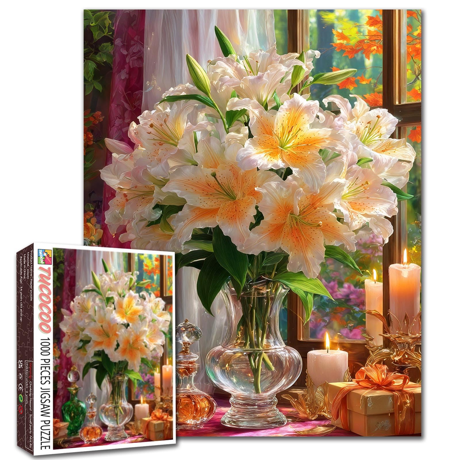 White Daisy Flower Jigsaw Puzzles for Adults 1000 Pieces, Vibrant Flower Collection Art 27 x 20 Inches DIY Puzzle, Window Flowes Scenery Puzzle for Game Nights-Great Gift for Mom Dad Family Friends — image 1