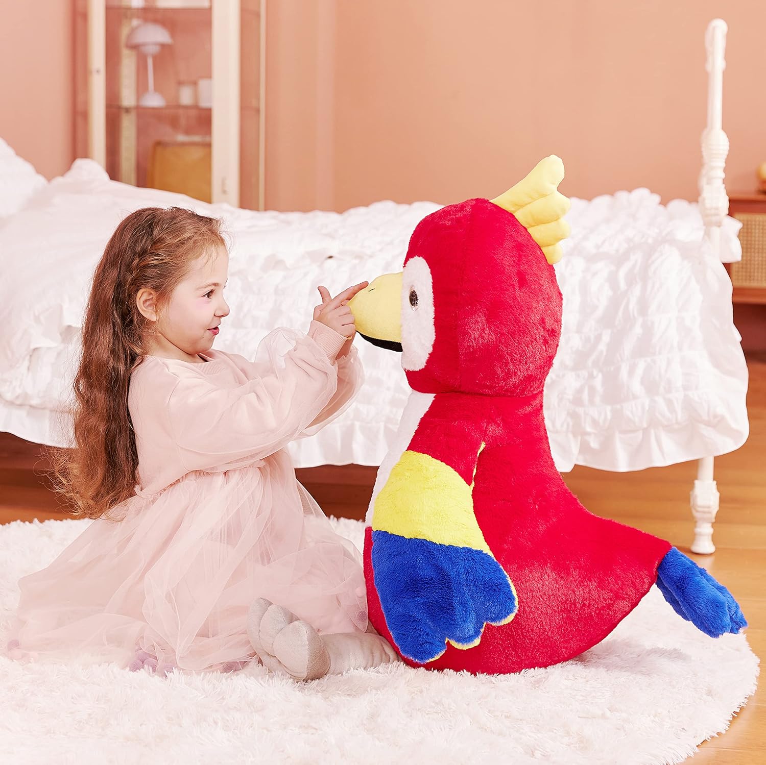 IKASA Giant Bird Parrot Stuffed Animal Plush Toy,26" Large Scarlet Macaw Cute Jumbo Soft Toys,Huge Big Size Fluffy Fat Plushie,Gifts for Kids