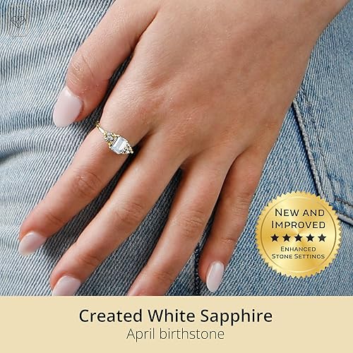 Miniatura 2 de MAX + STONE Anillos de piedras preciosas de oro de 10 quilates para mujer, anillo de aniversario con piedra natal de corte esmeralda, anillo