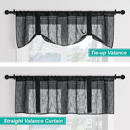 Miniatura 2 de Home Queen Cortina de cenefa con lazo y aspecto de lino, cenefa de globo semitransparente para decoración del hogar, cortina de longitud ajustable