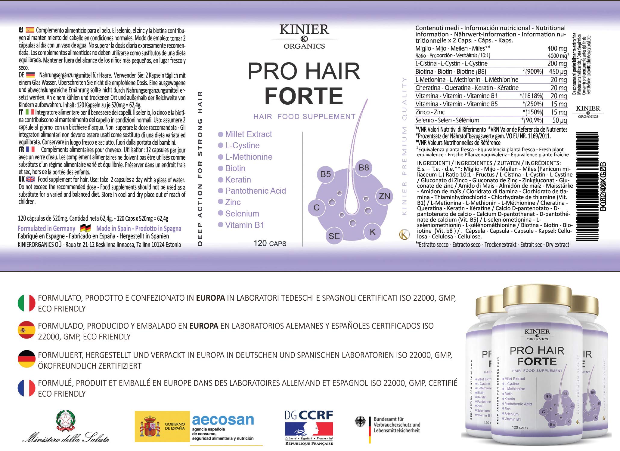 PRO-HAIR FORTE - Potente Integratore per Capelli, Unghie e Pelle | Multi-nutriente - Azione Visibile |120 Capsule - Capelli Sani, Forti e Lucenti