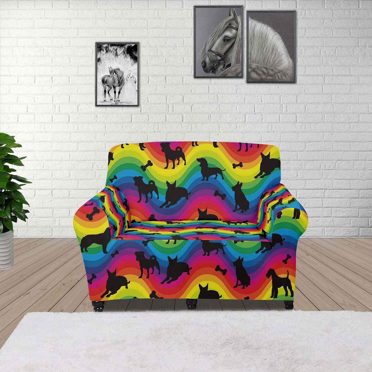 Boatee Rainbow Black Dog Stretch Armchair Slipcover, Armchair Furniture Protector, Soft Anti-Slip, High Stretch 1 Cushion Armchair Slipcovers