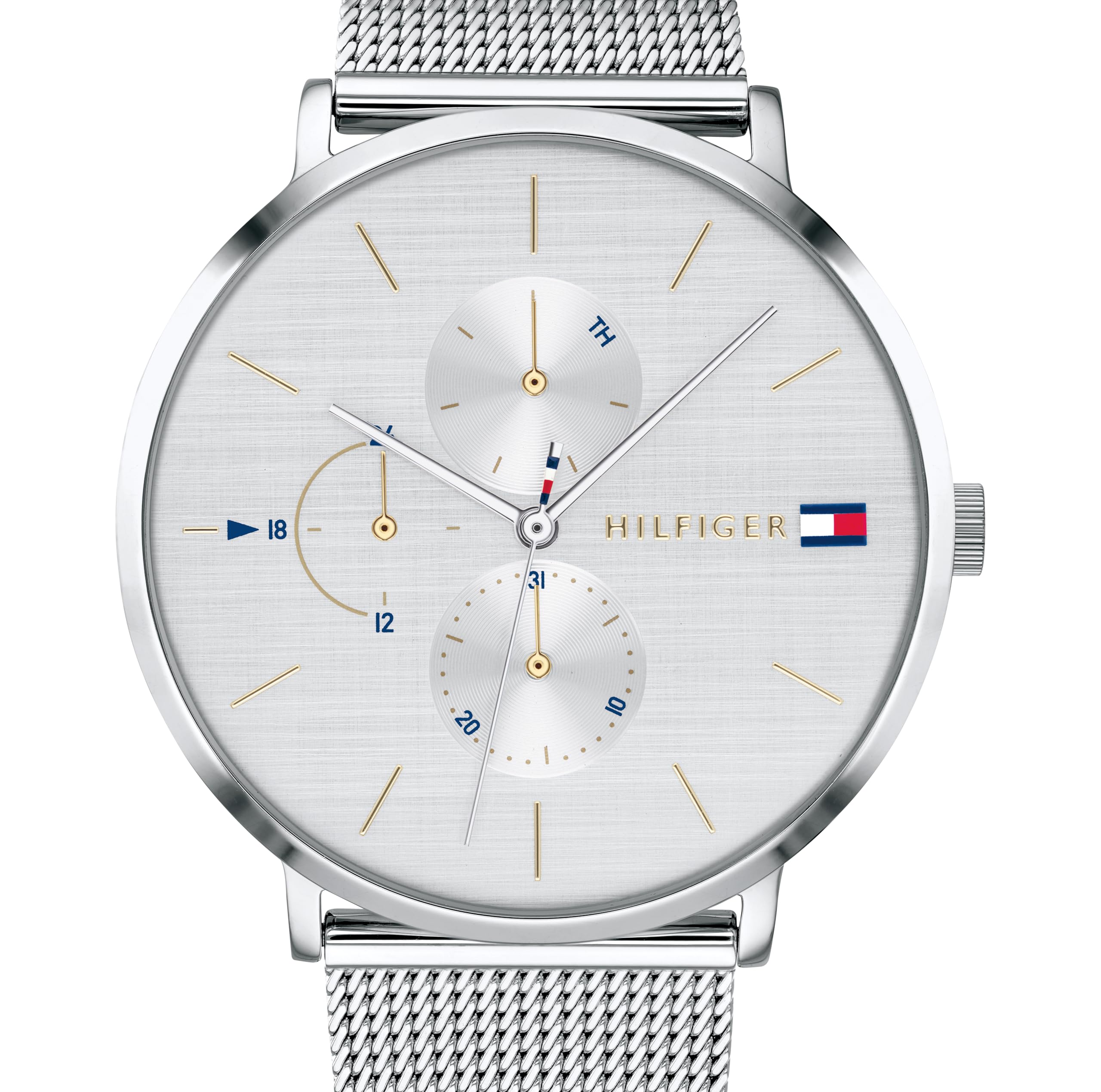 Tommy Hilfiger Damen Multifunktions-Quarz-Uhr - 3 Hilfszifferblätter, Wasserdicht bis 3ATM mit Leder- oder Edelstahlarmband in Glieder- oder Mesh-Design