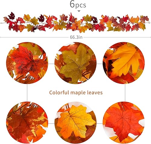 Miniatura 3 de 6 guirnaldas de hojas de arce de otoño, PARTY JOY de 5.6 pies, guirnalda de otoño artificial de hojas de arce colgante, decoración de mesa de otoño