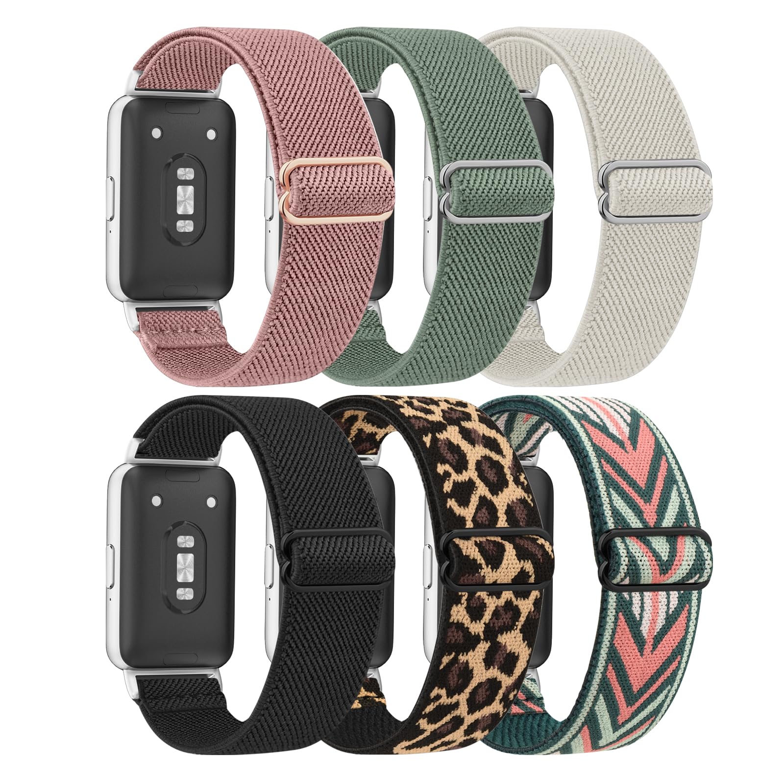 Vancle 6 Stück Armband für Samsung Galaxy Fit 3, Elastische Nylon Ersatzarmbänder SM-R390, 6er Pack Dehnbare Sportarmbänder mit Metallschließe für Damen & Herren