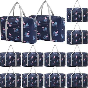 Travel Bag Carry on Duffel Bag Bulk Foldable Luggage Spirit Airlines Personal Item Bag Sports Gym Bags Weekender Overnight Bag Nylon Travel Duffel for Women Blue Flamingo 12PCS