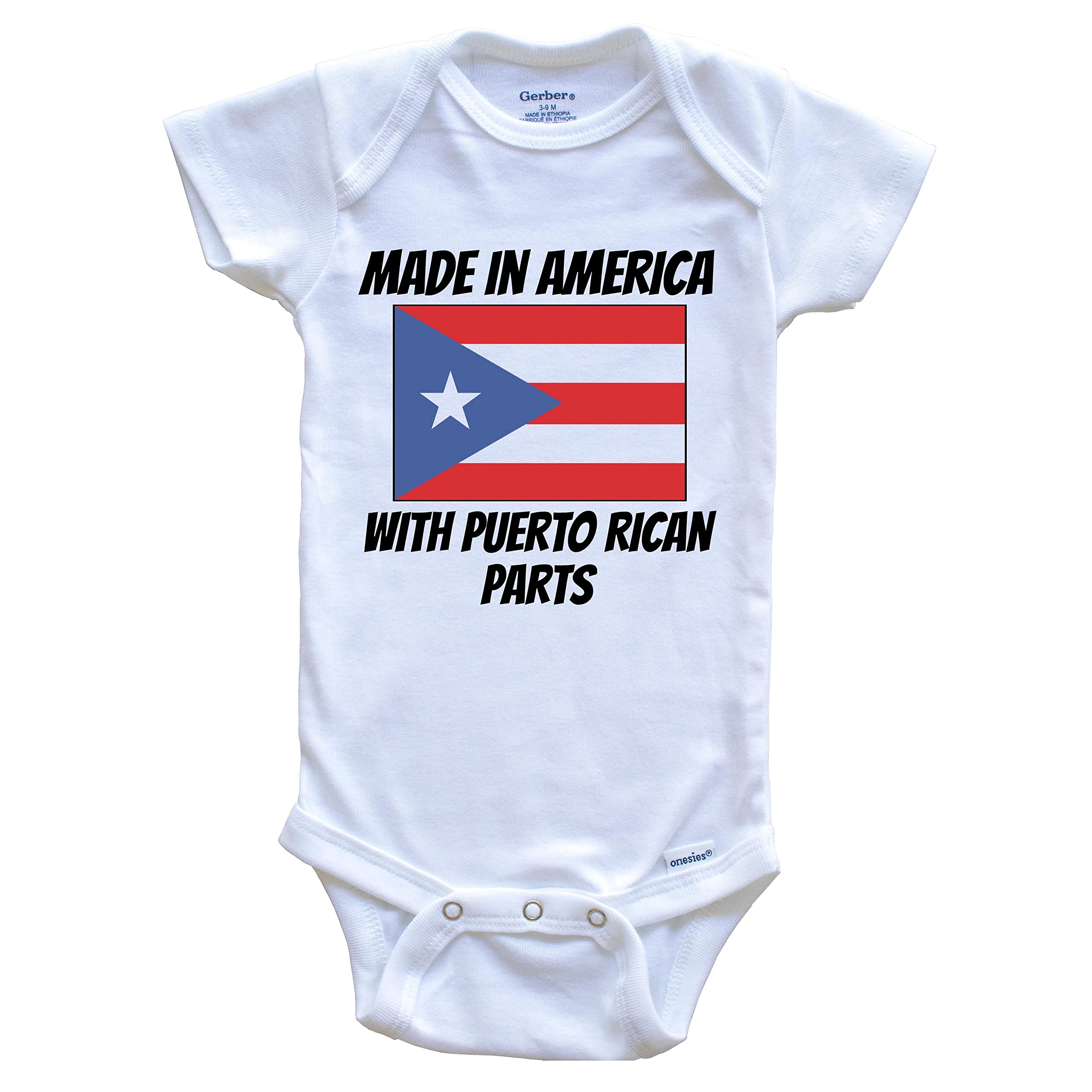 Really Awesome Shirts Made In America With Puerto Rican Parts Puerto Rico Flag Funny One Piece Baby Bodysuit