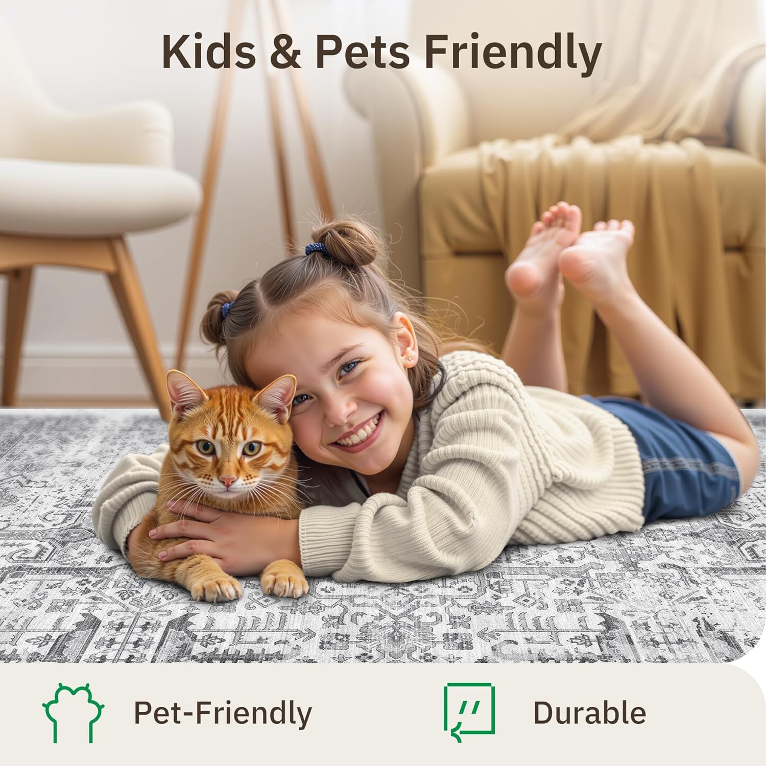 Washable 2x8 Runner Rug - Non Slip Vintage Kitchen Runner Rugs Low-Pile Distressed Long Rugs for Hallway Waterproof Indoor Carpet for Living Room Bedroom Entryway 2'x8' Grey - Image 7