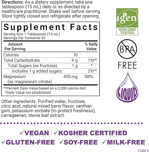Miniatura 2 de Bluebonnet Citrato de magnesio líquido de 420 mg de bayas mixtas inmune, corazón, músculo, nervio y salud ósea, cuerpo y mente tranquilos, apoyo