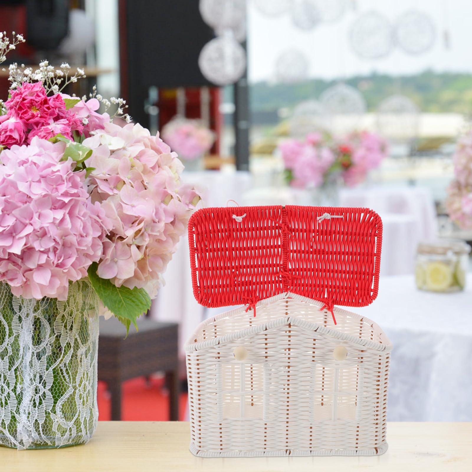 Yardenfun Cestino da Picnic in Vimini Intrecciato con Manico, Grazioso Cestino Rustico Intrecciato per bomboniere di Nozze, Accessori per riporre Gli Oggetti in Stile Country per Coppie, Bianco