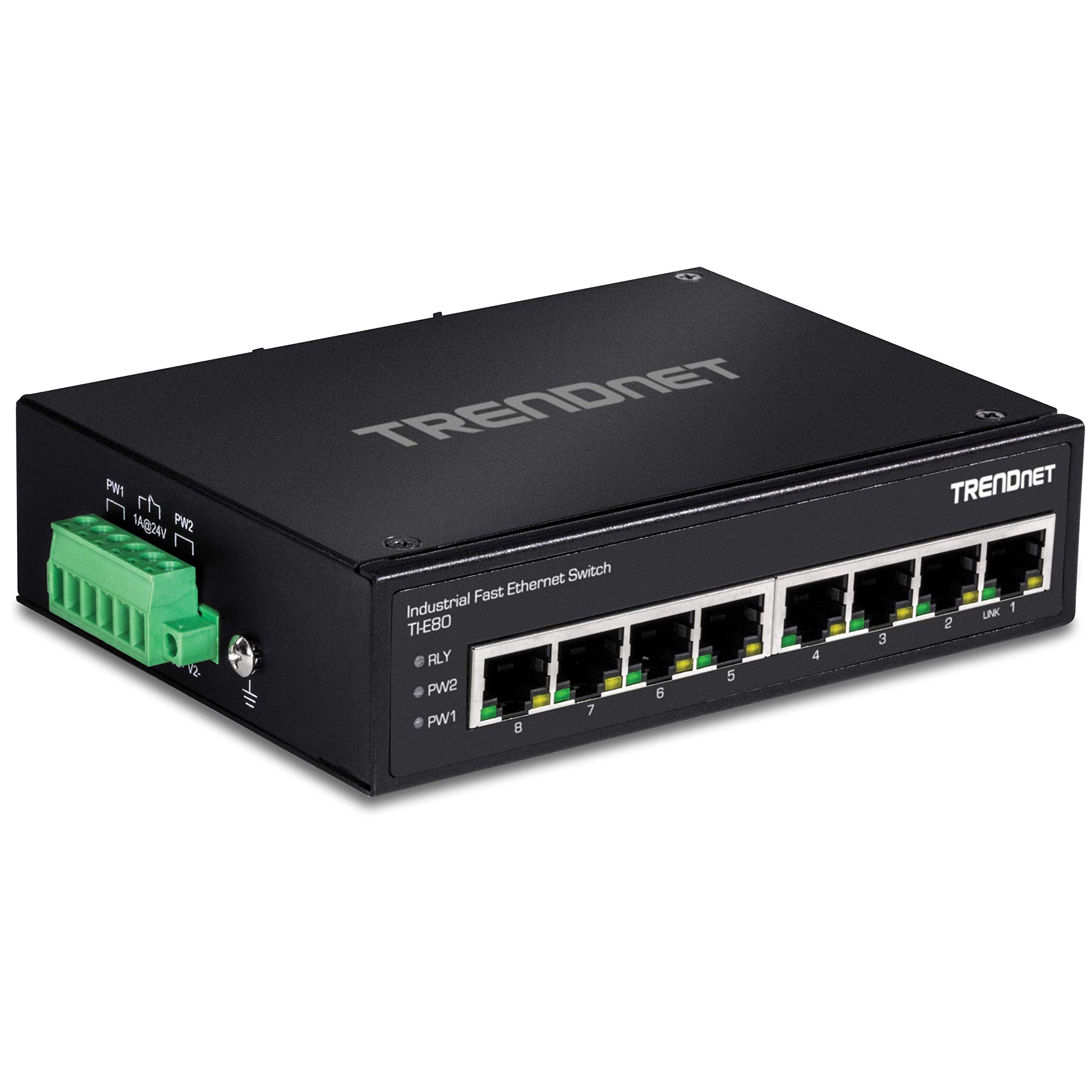 TRENDnet, TI-E80, Commutateur Industriel Fast Ethernet 8 Ports sur Rail DIN, 8 Ports Fast Ethernet, Indice de Protection IP50, capacité de Commutation de 1,6 Gbit/s