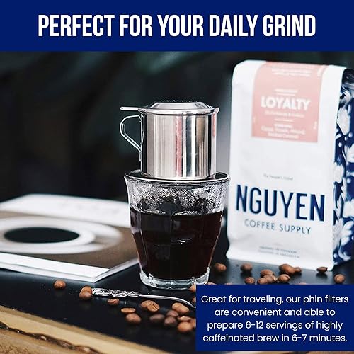 Miniatura 8 de Nguyen Coffee Supply - Filtro Phin original Cámara de acero inoxidable de 4 oz de diámetro de placa de 3.25 pulgadas, taza perfecta de café Phin
