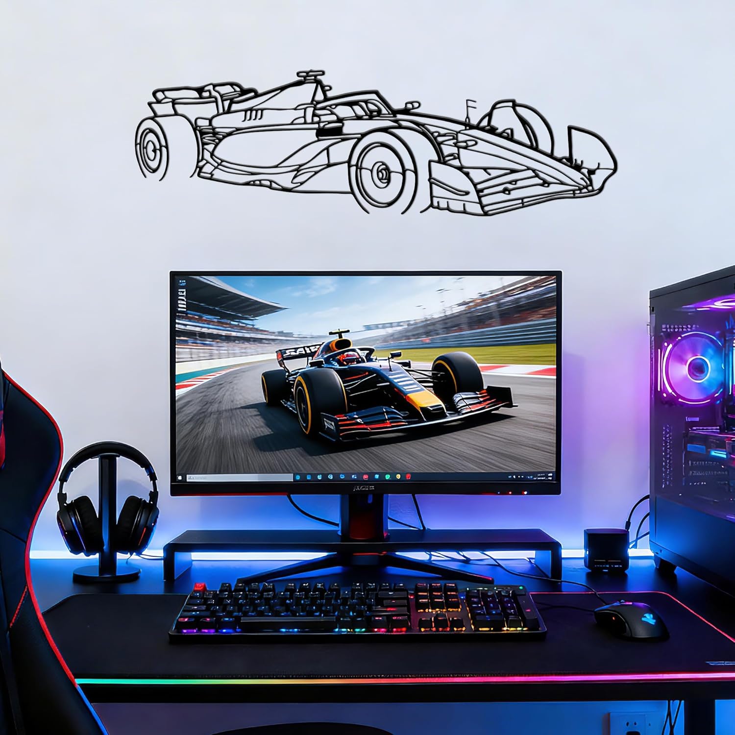 Xedatric F1 Race Metal Wall Art - Formula 1 Speed-Themed Silhouette Sculpture for Garage, Man Cave, Living Room - Unique Gift for Racing Fans(30'' x 8.7'')