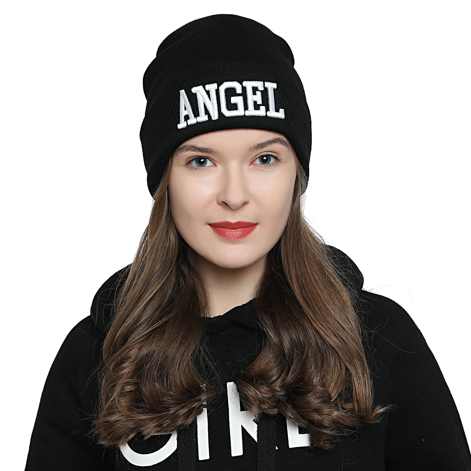 DonDon Beanie hat women Ladies Winter hat black with Statement - ANGEL