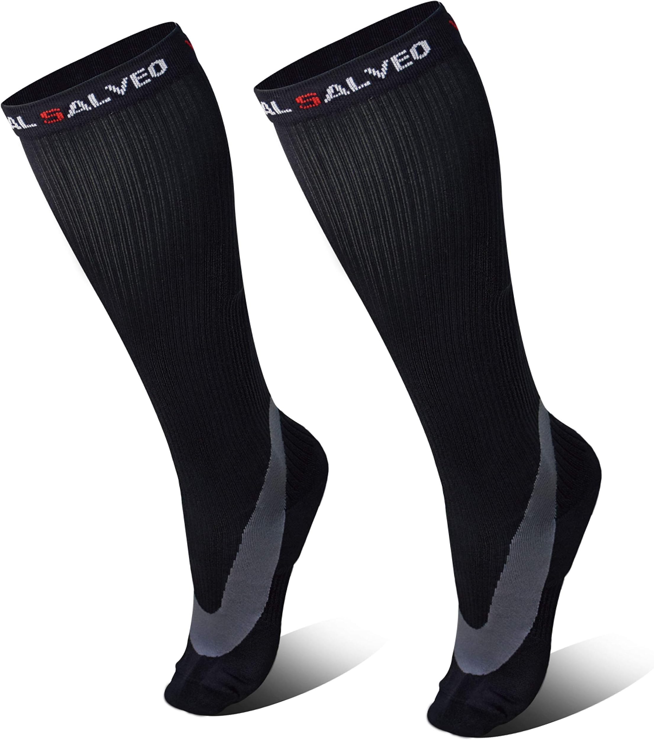 Vital Salveo- Athletic Germanium 20-30mmHg Arch Support Compression Socks for Running, Traveling, Calf Soreness and Varicose Veins(One Pair)(Large)