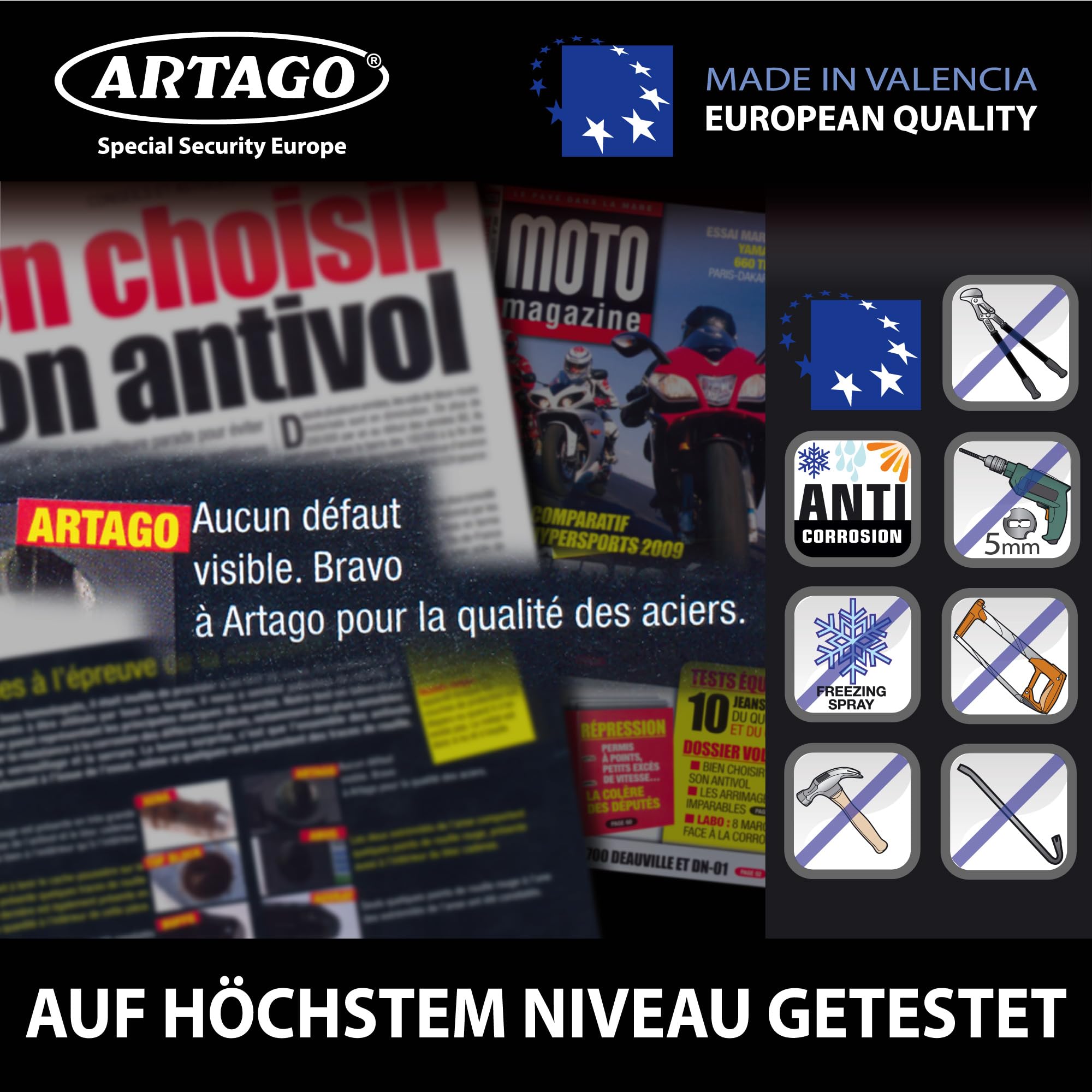 Artago 68T/B Hochwertiges Vorhängeschloss MONOBLOK Geschmiedeter Stahl Höchster Stärke, Zulassung Sold Secure Gold, Hochsicherheitsschloss, Vielseitig und Kombinierbar, Vorhängschloss mit Schlüssel