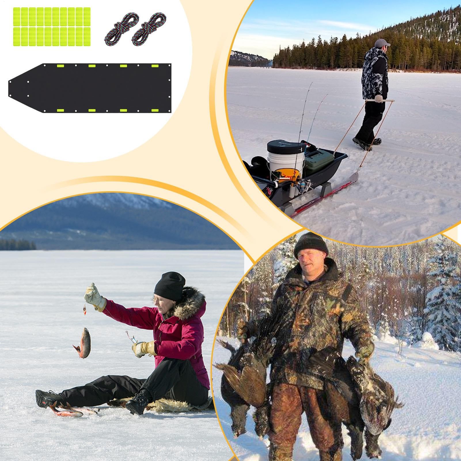 Traîneau réfléchissant très résistant | Accessoires de chasse – Anti-basculement avec corde pour la neige, le gravier, la glace, la pêche, l'hiver, l'extérieur, la chasse, le jardinage, l'expédition