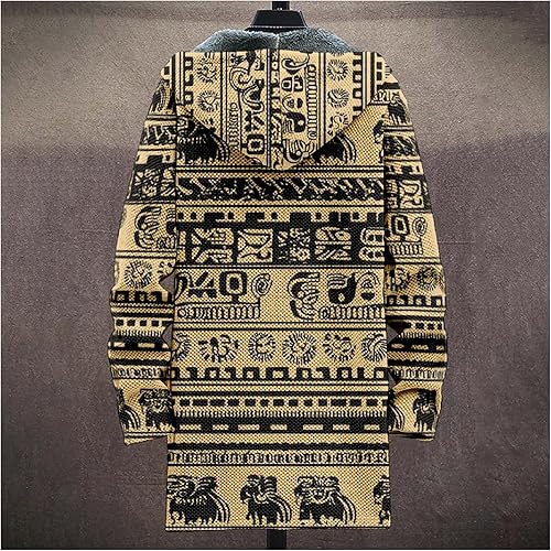 Miniatura 3 de Sudadera con capucha para hombre, con estampado azteca, de algodón, con cremallera, cálida, manga larga, con capucha, abrigo midi de invierno