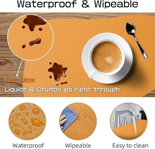 Miniatura 5 de Juego de 8 manteles individuales de piel sintética, resistentes a las manchas, resistentes al calor, fáciles de limpiar, impermeables, lavables,