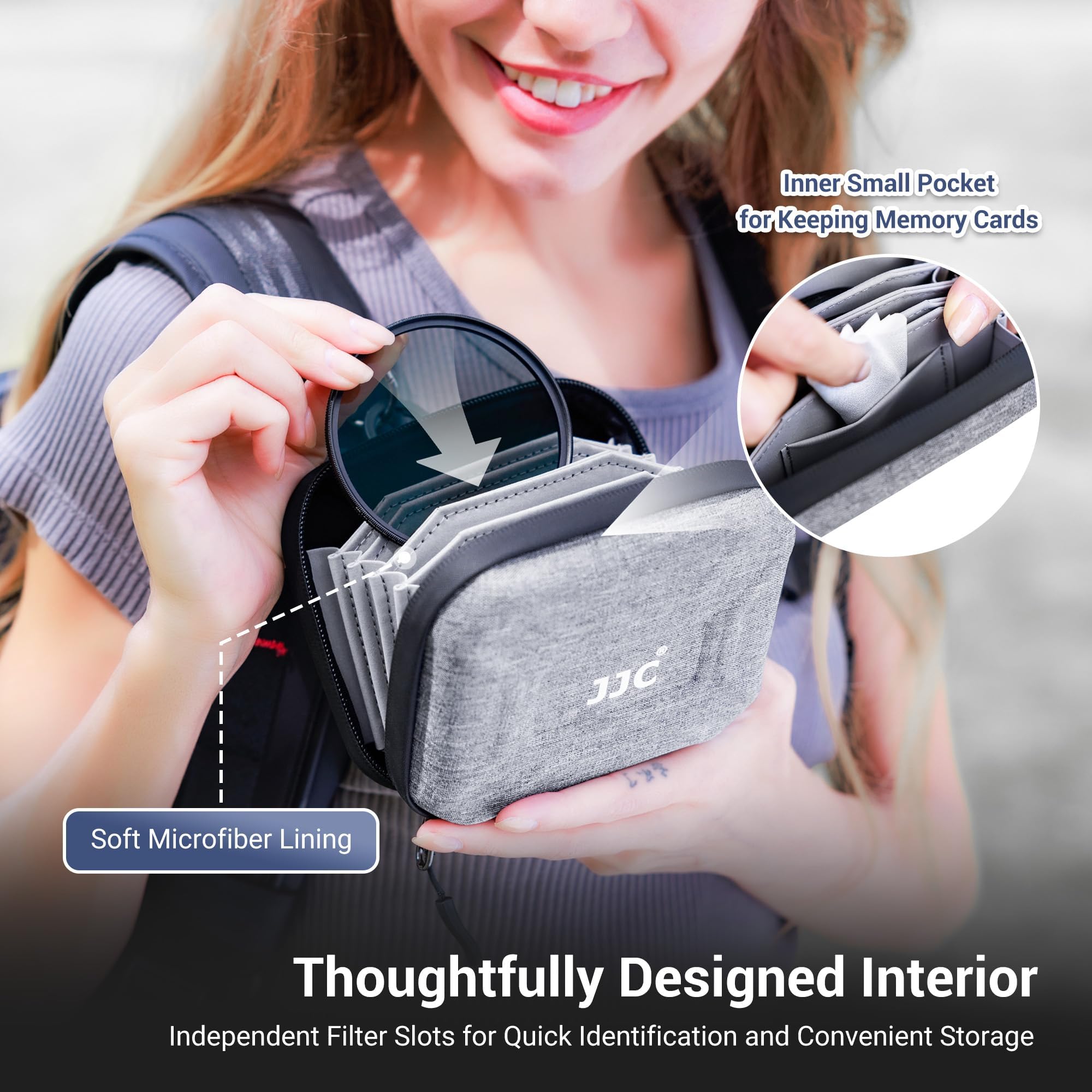 JJC Custodia Compatta per Filtro per Fotocamera Filtro Obiettivo, Custodia per 4 Filtri Fino a 95mm, Custodia per Filtro da Cintura, Design Impermeabile e Antipolvere