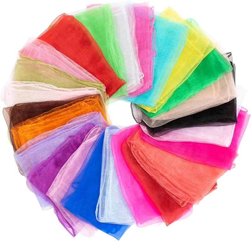 Kunoli 24 paños de malabares para niños, paños coloridos para bebé, 60 x 60 cm, paños cuadrados de colores para niños, adecuados para espectáculos infantiles como danza, fiestas infantiles