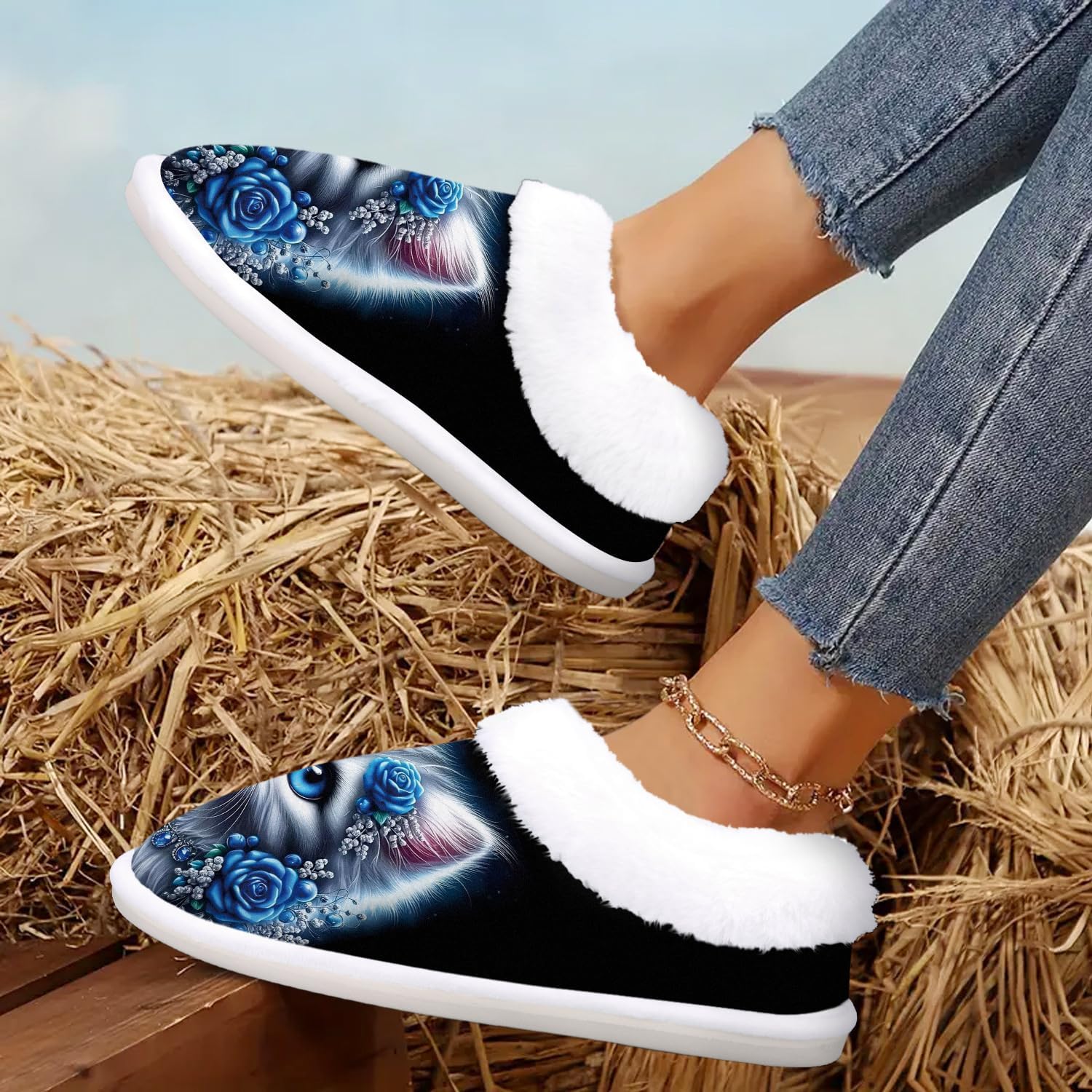Cat Slippers for Women, Cozy Indoor Bedroom House Shoes | all-season indoor outdoor,machine washable,animal print,non-slip rubber sole,warm fuzzy linning