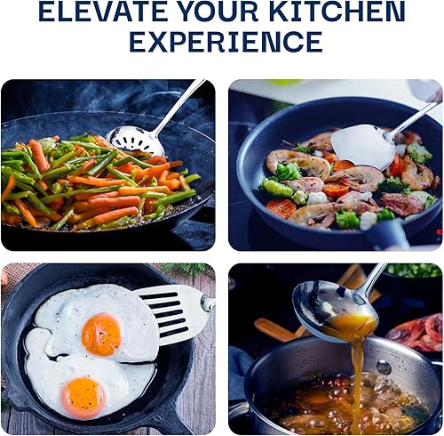 Miniatura 4 de Juego de utensilios de cocina de acero inoxidable de 5 piezas, utensilios de cocina de metal, espátula, cucharón, espátula ranurada, servidor de