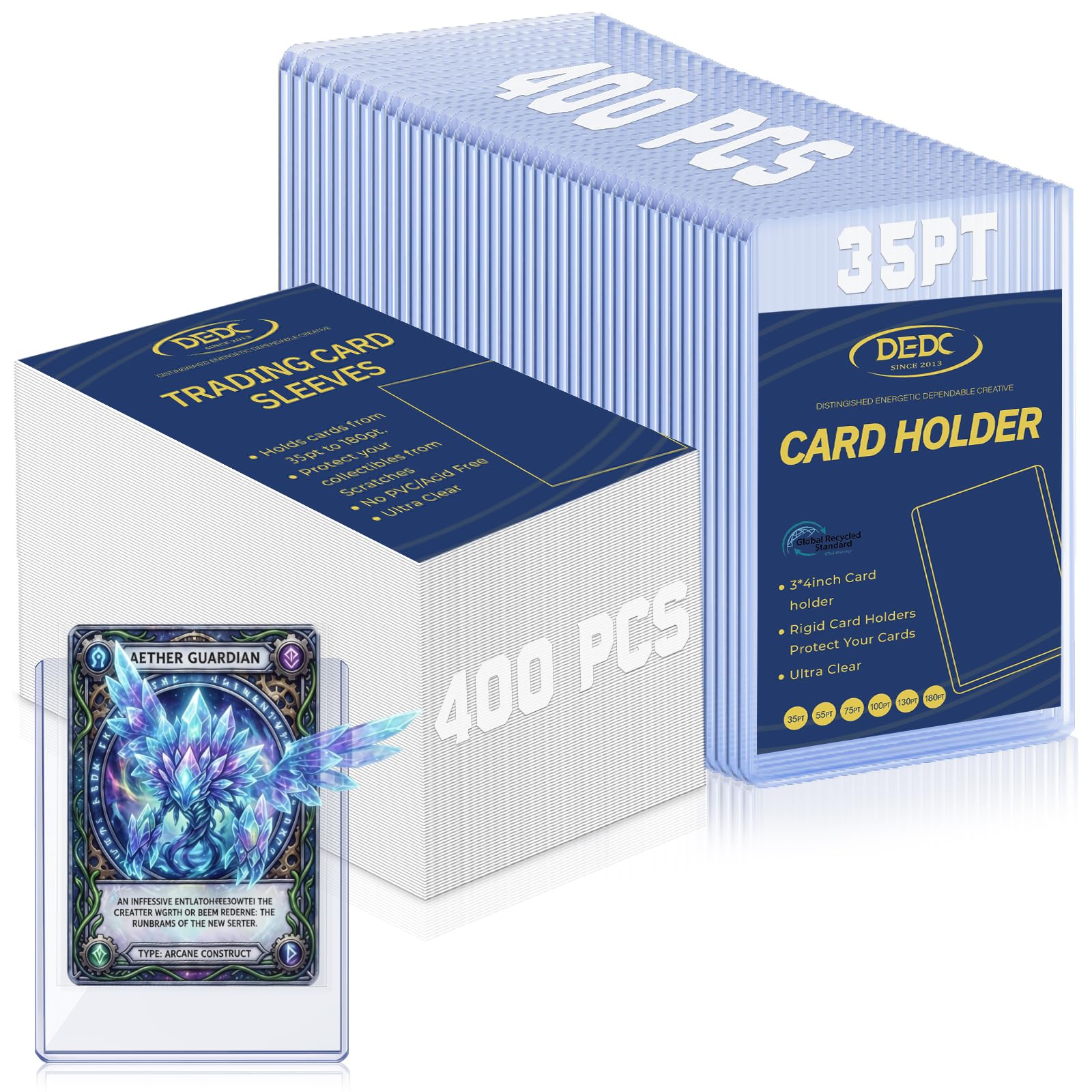 DEDC 400 Top Loaders Card Load Holder Storage for Trading Cards Sports Soft Penny Sleeves Hard Plastic 35 Point Protective 3"X4" Toploaders Rigid Memorabilia Collectibles