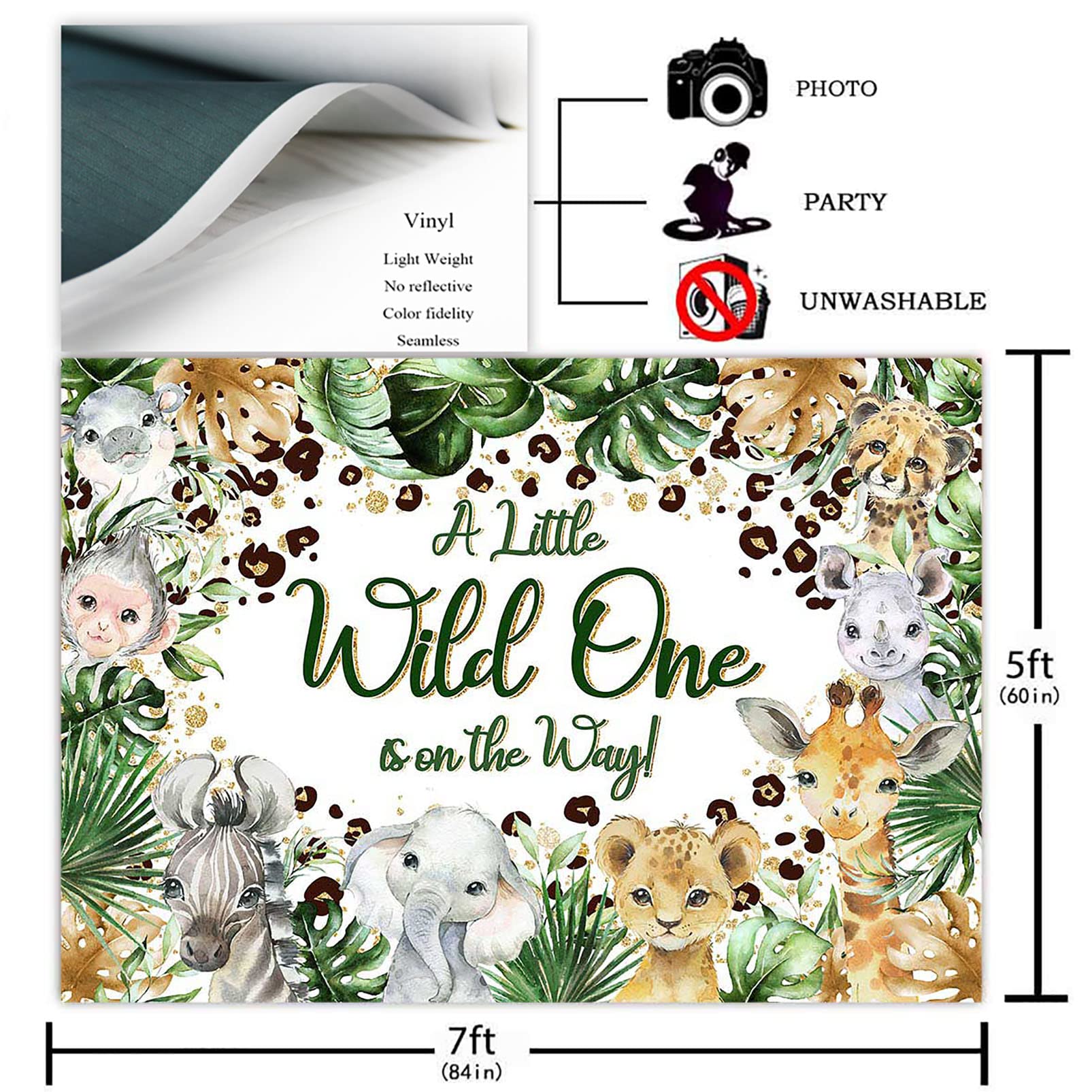 A Wild One Is On The Way Banner – Safari Dschungel Baby-Party Dekoration Mit Schwarzem Glitzer