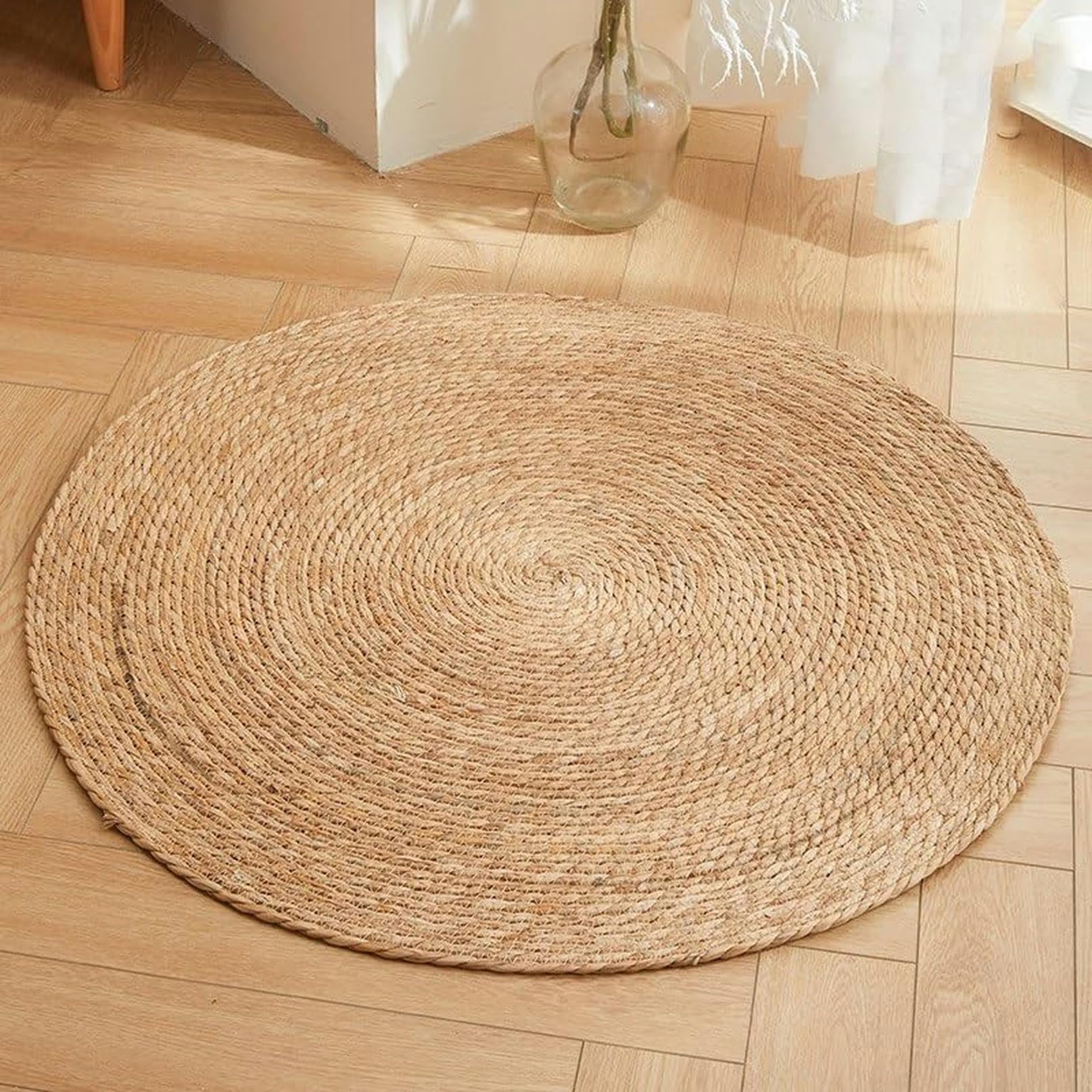 LGEOELIAS Round Natural Cattail Grass Floor Mat, Round Cattail Grass Mat, Pets Scratch Carpet, Round Mat, Natural Cattail Grass Pad, 40in