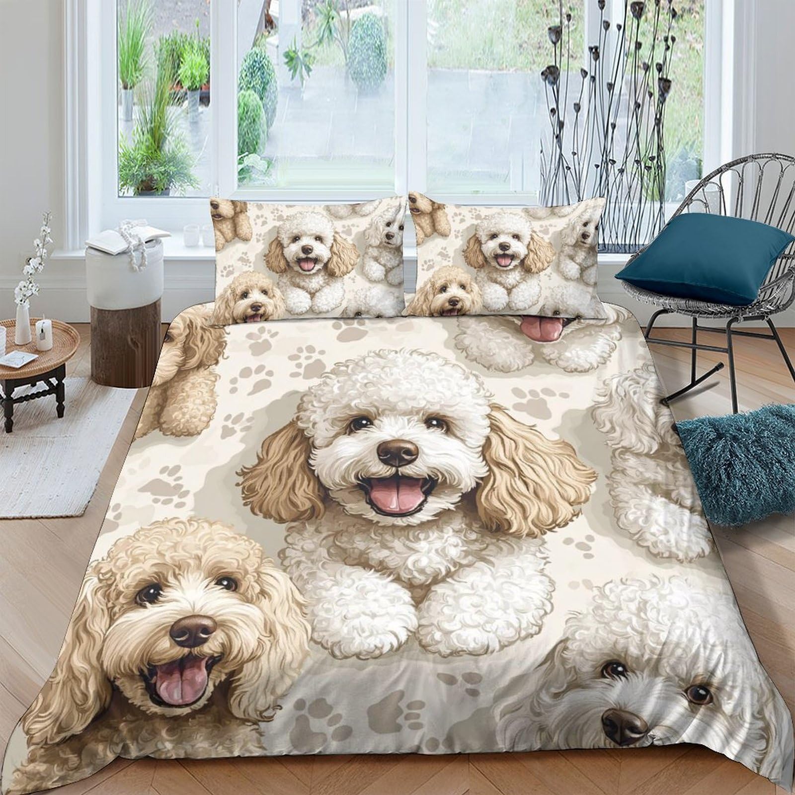 Ctjqhvkz Style-1 3D Printed Cream Poodle Dogs Fitted Sheet Microfiber Soft Bedroom Decor Brown Puppy Mattress Cover For Home Guest Room Single（135X200cm）