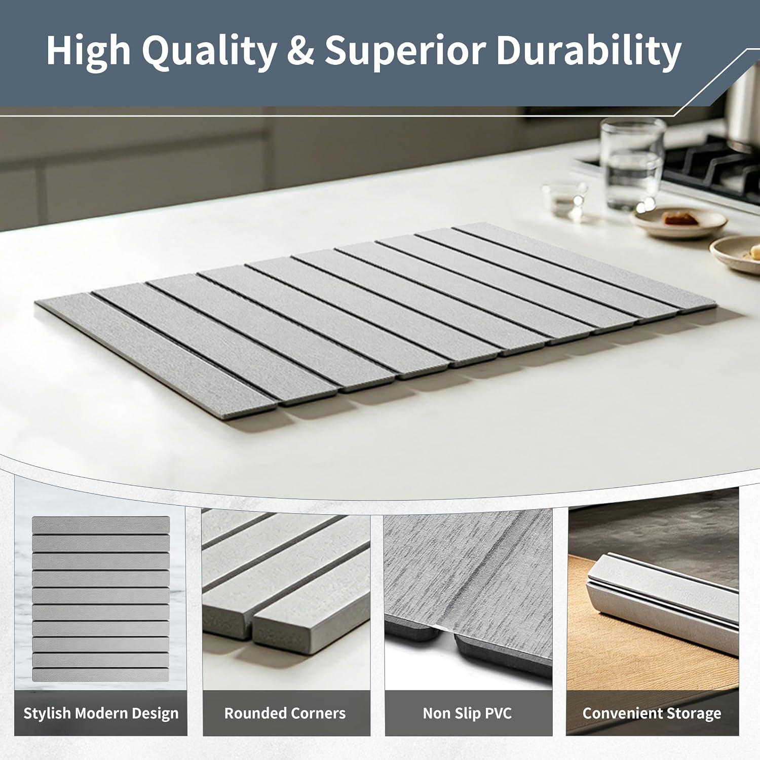 Large Stone Dish Drying Mats for Kitchen Counter, 23.6"(L)×15.4"(W) Dish Drying Mat, Eco-Friendly Absorbent Diatomaceous Earth Mats for Dishes Bottles Cups, Match Any Countertop
