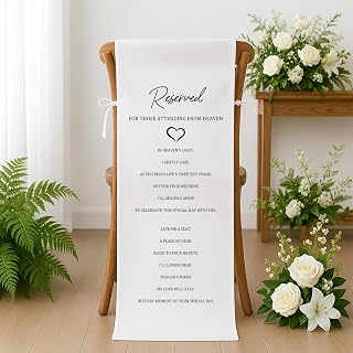 Reserved Memorial Chair Sign for Wedding, In Loving Memory of Forever in Our Hearts Banner, Sympathy Gift for Loss Seat, Linen Fabric Seat Decoration for Ceremony (white heart)