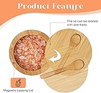 Vista 4 de Bodega de sal de bambú con tapa y cuchara, caja de sal gris, fácil de distinguir especias en el tazón, recipiente de sal con tapa giratoria