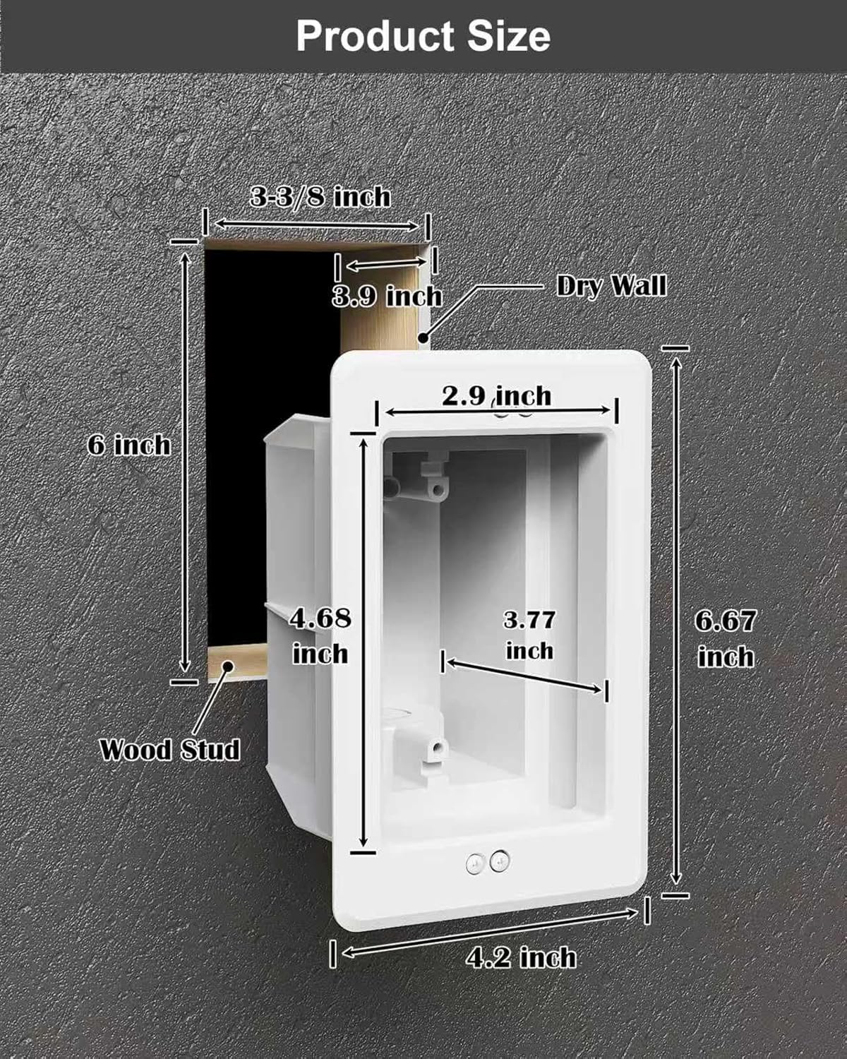 Recessed Outlet Box for Wall Mount TV, Antenna, Phone and Cable TV, Suitable for GFCI and Standard Outlet, for Old or New Construction