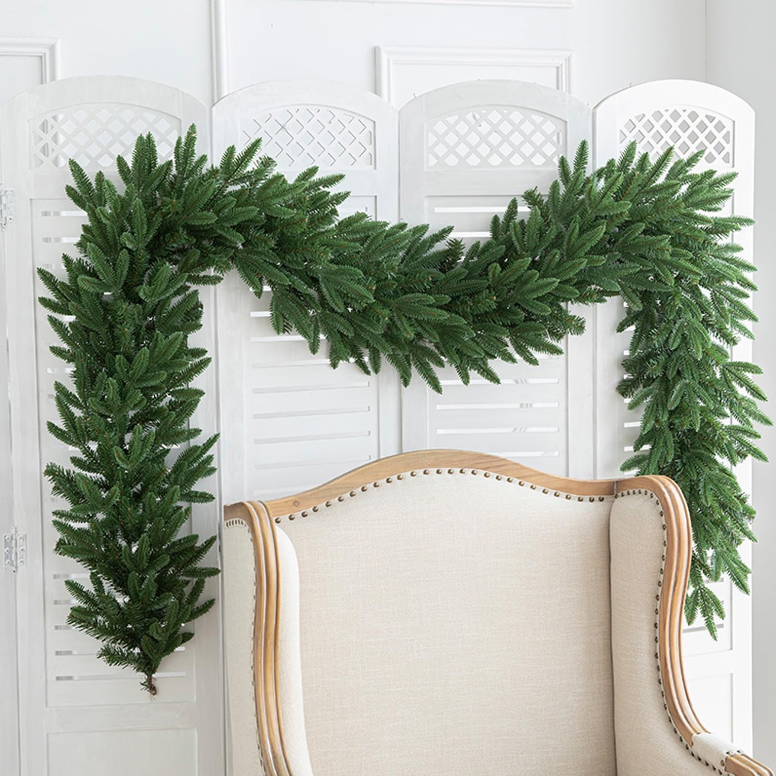 OPFdfhDFH Christmas wreaths, 9 FT Evergreen Garland, Pine Green Artificial Greenery for Table, Mantle, Wall, Indoor, Outdoor Christmas Decorations