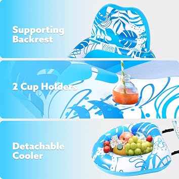 SLOOSH Pool Floats Lounger Adult, Pool Chair Lounge Convertible 2-in-1 Floating Water Floaty with Cup Holders Backrest Recliner for Pool Party